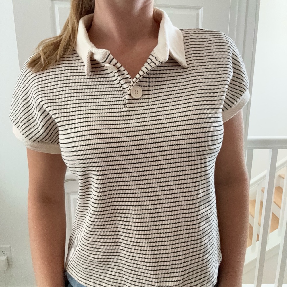 Aritzia Cream and Black Striped Button Down Shirt